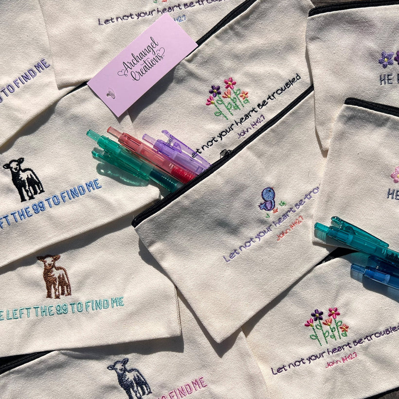 Embroidered Canvas Pouches