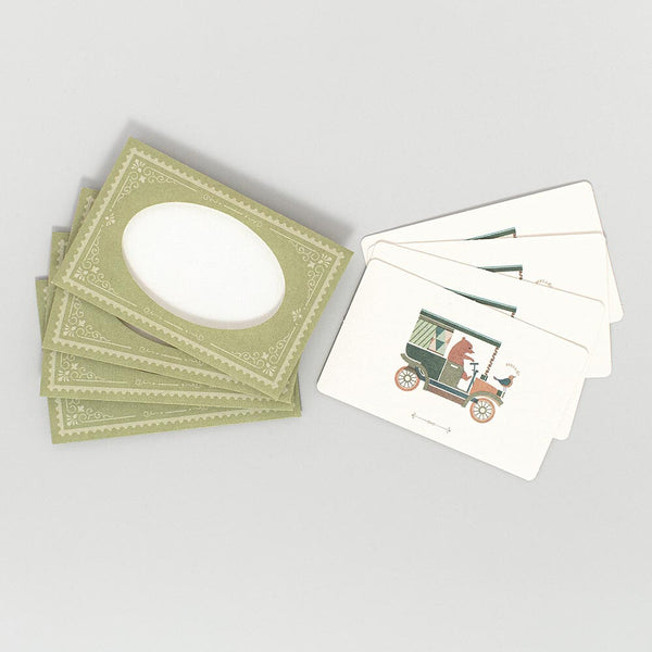 European Antique Markets (Antik Piac) Green Greeting Cards by NB Co. Japan