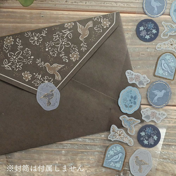 Stickers, NB Co, Japan, Elegant, Blue Bird, A bird's call, A bird's voice, gold foil, Utatane