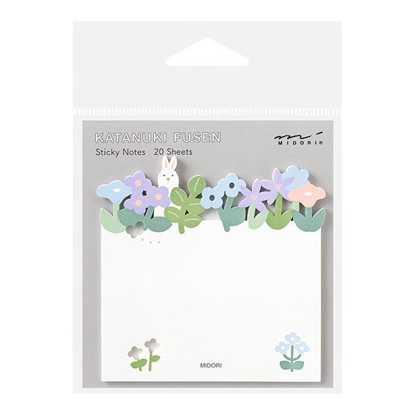 Katanuki Fusen sticky notes with floral and bunny design on Midori packaging