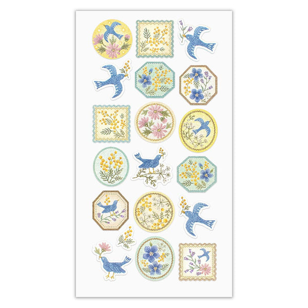 Fleurs et Chance Blue Bird "Merci" Stickers by NB Co. Japan