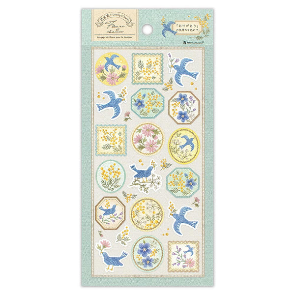 Fleurs et Chance Blue Bird "Merci" Stickers by NB Co. Japan