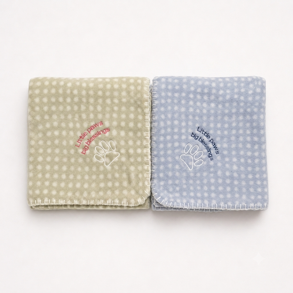 Little Paws - Embroidered Pet Blanket - Small -  Blue/Sage