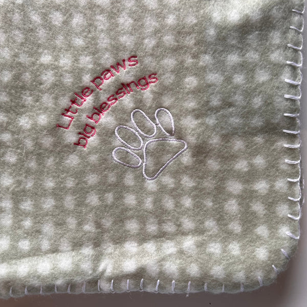 Little Paws - Embroidered Pet Blanket - Blue/Sage