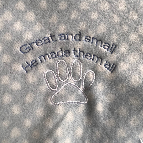 Great and Small - Embroidered Pet Blanket - Blue/Sage