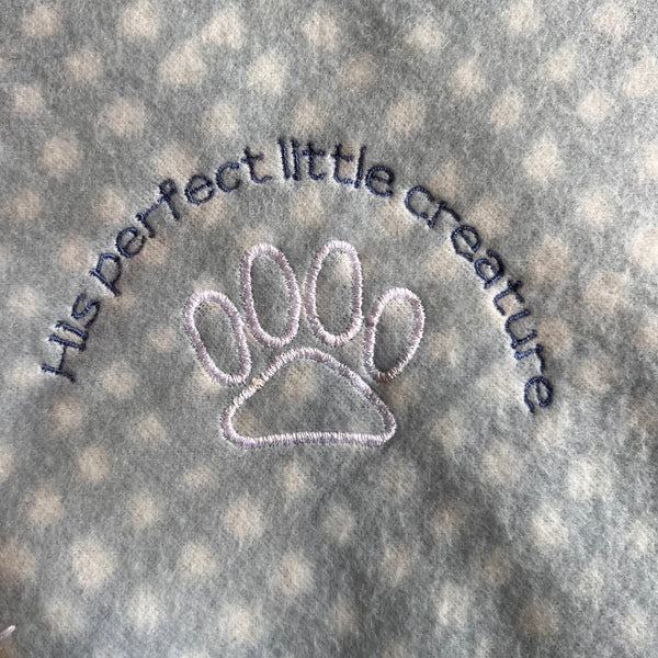 Perfect Little Creature - Embroidered Pet Blanket - Blue/Sage