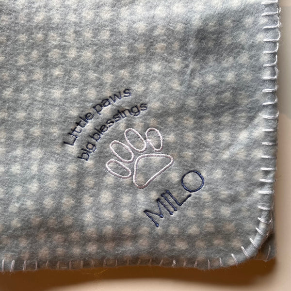 Little Paws - Embroidered Pet Blanket - Blue/Sage