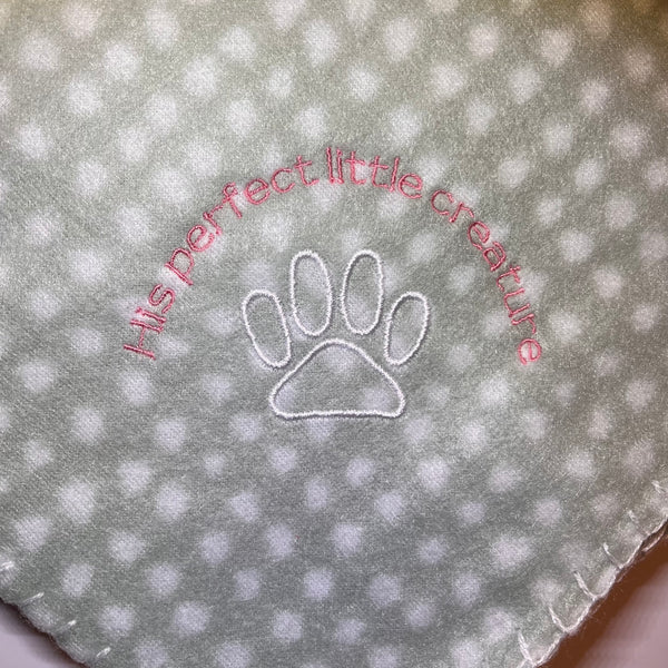 Perfect Little Creature - Embroidered Pet Blanket - Small -  Blue/Sage