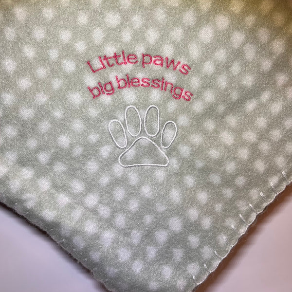 Little Paws - Embroidered Pet Blanket - Small -  Blue/Sage