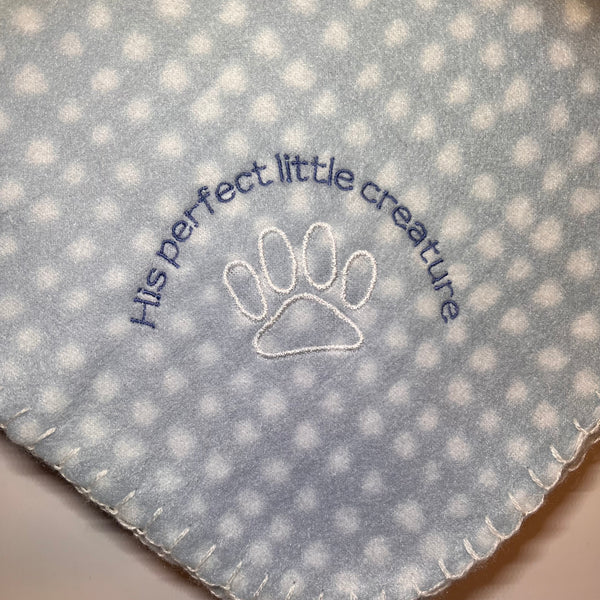 Perfect Little Creature - Embroidered Pet Blanket - Small -  Blue/Sage