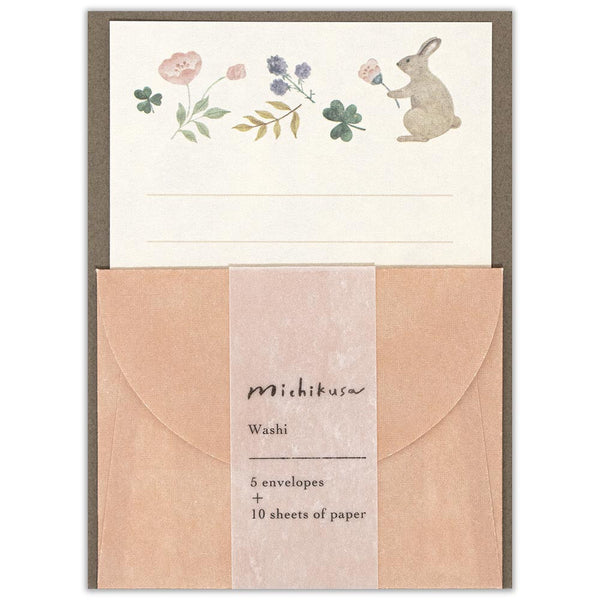 Set of washi paper with envelopes and rabbit illustration on a white background