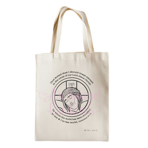 Tote bag with icon of Christ and bible verse