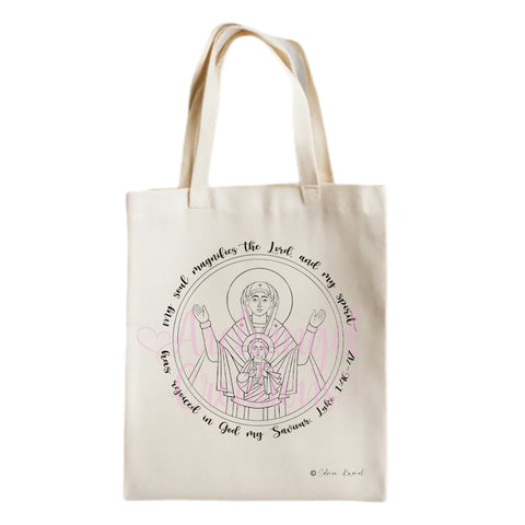 Tote Bag with icon of Saint Mary and bible verse