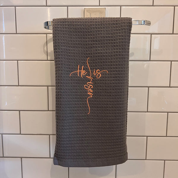 'He is Risen' Tea Towel - Charcoal