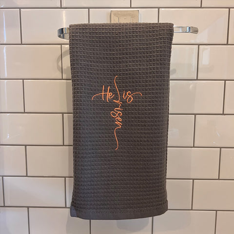 'He is Risen' Tea Towel - Charcoal