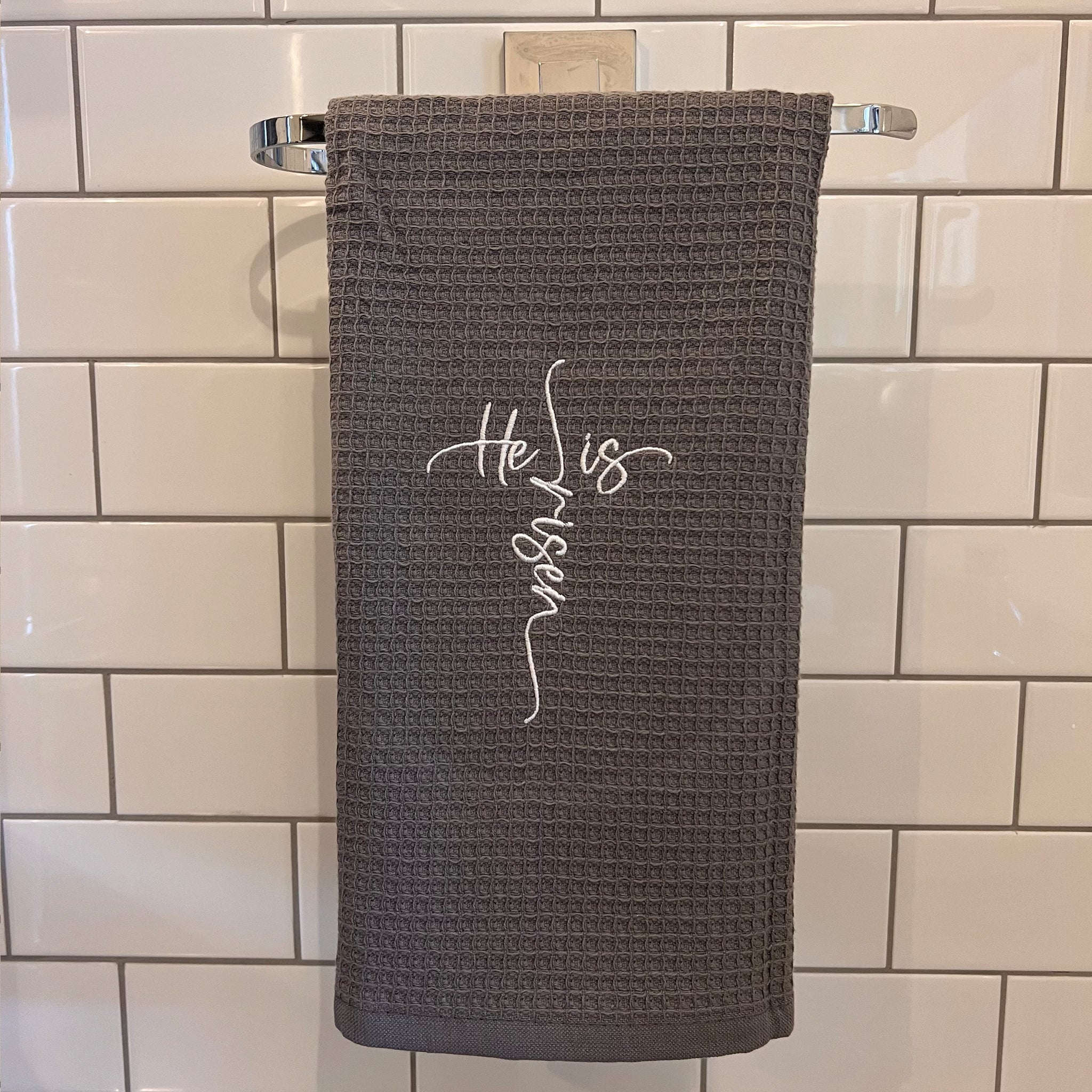 'He is Risen' Tea Towel - Charcoal