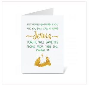 'Jesus' Matthew 1:21 Christmas Foil Greeting Card